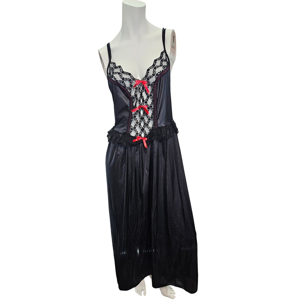 Vintage Petra Fashions Lace Black Red Nightgown Size 1X Strappy Back
